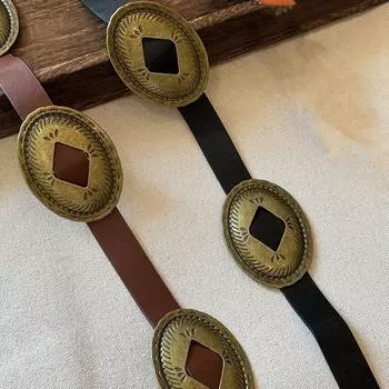 Пояс из искусственной кожи Y2K, полый пояс из джинсовой ткани в западном стиле, винтажный пояс в этническом стиле, универсальный коричневый