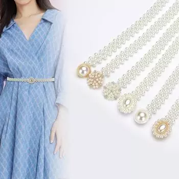 Пояс из жемчуга в стиле ретро с белым жемчугом, женские аксессуары для платьев, универсальные и элегантные, эластичная цепочка для талии, эластичная лента с бусинами 60cm-105cm
