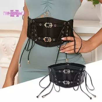 Пояс на талии, кружевной шнурок, широкий, плотный, в стиле панк, для похудения, регулируемый, темный, для похудения, корсет для похудения, для банкета чёрный