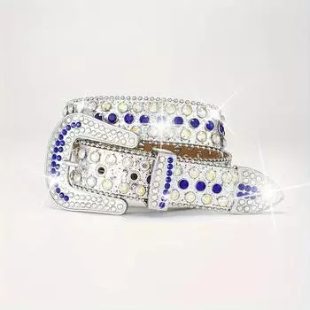 Пояс Punk Wind Water Diamond с модным поясом Diamond для мужчин, модный мужской пояс Glass Diamond Black Wide 100cm*3.8cm