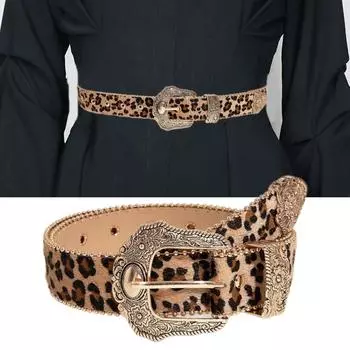 Пояс с леопардовым принтом, цепочка для ковбоя, ковбойки, резная цветочная пряжка, ретро-цветочная пряжка, цепочка на талию, сексуальный пояс