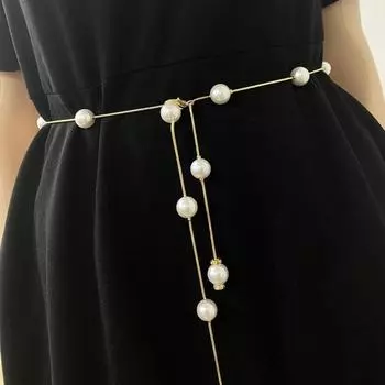 Пояс с металлической кисточкой в стиле бохо, корейский пояс с жемчужной цепочкой для женщин и девочек золотой