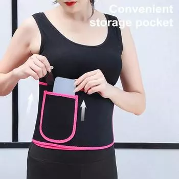Пояс-триммер для талии с карманом для телефона Дышащий эластичный пояс для контроля живота Обертывание для похудения живота Пояс для похудения Пояс для тренировок Фитнес-оборудование A розовый