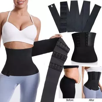 Пояс-утягиватель для женщин больших размеров Waist Trainer Trimmer Tummy Control Wrap Women Stomach Warp Slimming Shapewear 3M чёрный