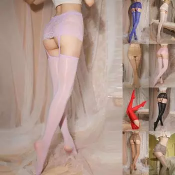 Пояс Женские чулки Дышащие Глянцевые кружевные колготки M