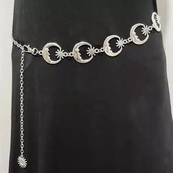 Поясная цепочка женская однослойная металлическая цепочка с луной и звездой, поясная цепочка, цепочка для тела в форме полумесяца