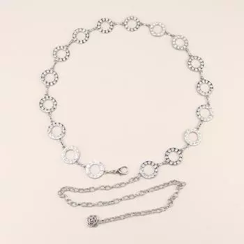 Поясная цепочка женская с высоким чувством женская ретро серебряная с бриллиантами круг летняя юбка металлическая цепочка ремень