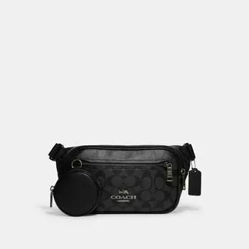 Поясная сумка Coach Elias из канвы Signature цвета бронзы, темно-серого цвета