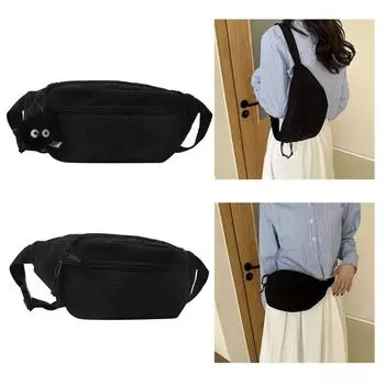 Поясная сумка Corduroy Fanny Pack, большая вместимость, однотонная поясная сумка, нагрудная сумка для девочки, универсальная сумка через плечо B коричневый