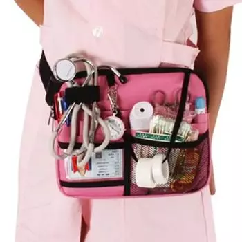 Поясная сумка для медсестры, многокарманный дизайн с регулируемым ремнем, многофункциональный портативный поясной органайзер для занятых специалистов больниц чёрный
