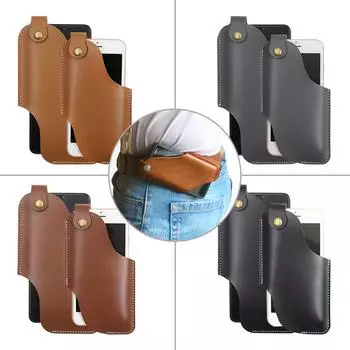 Поясная сумка для мобильного телефона EDC из искусственной кожи, тактическая портативная сумка для мобильного телефона с защитой от потери. 8.5*15.5cm Small темно-коричневого