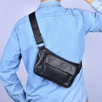 Поясная сумка из натуральной кожи, мужская сумка через плечо из коровьей кожи, мужская нагрудная сумка, повседневная сумка для телефона, сумка на плечо, маленькая сумка-рюкзак чёрный