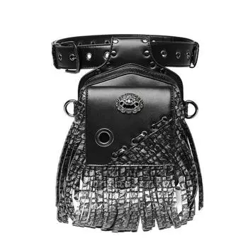 Поясная сумка Johnature в стиле панк с кисточками, модная унисекс, мото и байкерская черная уличная мужская и женская кожаная поясная сумка чёрный