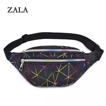 Поясная сумка Laser Waist Bags Travel Chest Phone Tail Bags Fashion Women Bum Bag Double Zipper Large Capacity 29*7*13cm серебряный
