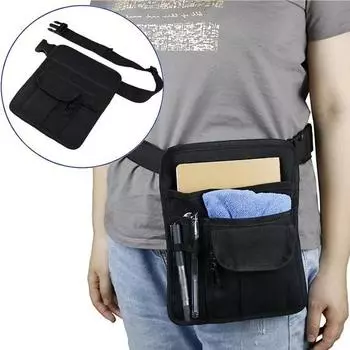Поясная сумка с регулируемым ремнем. Легко чистится. Большая вместительная сумка с застежкой-лентой. Сумка для фартука в ресторане. 25x20cm чёрный
