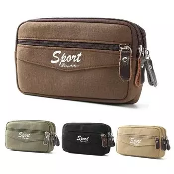 Поясная сумка с ремешком на спине, модная сумка на молнии с буквенным принтом, портативная парусиновая сумка с несколькими карманами для занятий спортом на открытом воздухе, поясная сумка для телефона чёрный