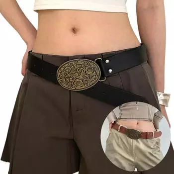 Поясной ремень с гравировкой пряжка для ковбоя-девушки-ковбоя с цветочным винтажным ремнем для горячей девушки WaistChain PU сексуальная пряжка большого размера коричневый