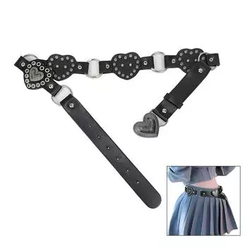 Поясной ремень с гравировкой в виде пряжки для ковбоя-девушки-ковбоя с сердечком, винтажный пояс для горячей девушки, пояс-цепочка в стиле гранж, сексуальный пояс с люверсами чёрный