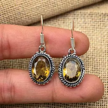 Поразительные серьги с дымчатым топазом ручной работы из стерлингового серебра 925 пробы для женщин