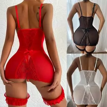 Порно пижамы комплект сексуальные вырезы ночные рубашки женщины сетчатое перспектива нижнее белье платье кружева мягкая ночная рубашка с подвязками пижамы комплекты S