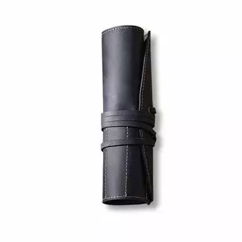 PORRASSO Pen Pouch Roll Type Pen Case Leather Wrapped Type Natural Leather Waterproof Holds Pen Holder Pencil Holder Pencase School Office 5-10 чёрный