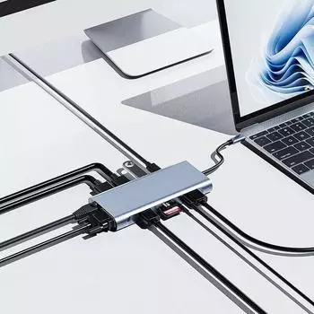 Порт Gigabit Ethernet 11-в-1 Type-c Концентратор USB 3.0 Многопортовая док-станция для ноутбука Тип C–4K HDMI VGA PD RJ45 100M
