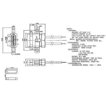 Порт гнезда Typec 2Pin водоустойчивый Usb c с интерфейсом поручая отверстия винта