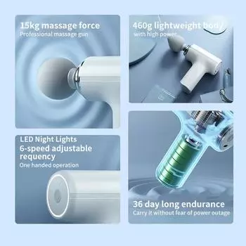 Portable AI Fascial Massage Gun Body Relaxation Electric Percussion Massager With 4 Replaceable Massage Head LED Night Light Type C Charge зелёный