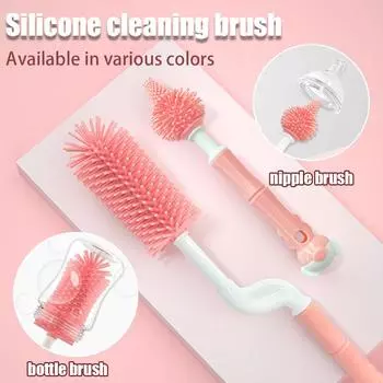 Portable bottle brush, neonatal nipple cleaning brush, silicone brush head, household portable bottle cleaning brush