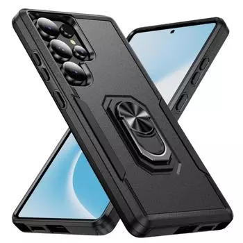 Portable Bracket Finger Ring Case for Samsung Galaxy S24 Ultra Plus FE 5G Dual Layer Bag for Galaxy S24 FE чёрный