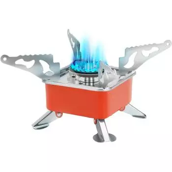 Portable Camping Gas Stove, Mini Foldable Windproof Burner, Outdoor Cooking Utensil for Hiking, BBQ, Picnic, Travel оранжевый