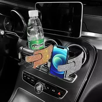 Portable Car Air Vent Outlet Holder Diamond Multifunctional Storage Water Cup Mobile Phone Ashtray Bracket Bling Car Accessories чёрный