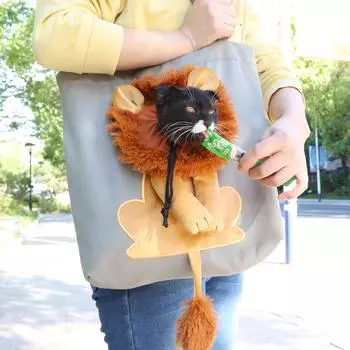 Portable Carrier Bags Soft Pet Carriers Cat Dog Breathable Bag Lion Design Outgoing Travel Pet Handbag with Zippers Cat Carriers S 40x35cm синий