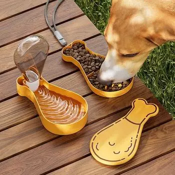 Portable Chicken Leg Pet Tumbler 2-in-1 Pet Feeder Food Water Container Hiking Travel Water Feeder Walking Dog Accompanying Cup