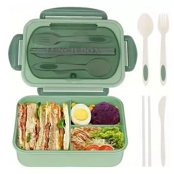 Portable Compartment Lunch Box with Tableware Fruit Food Bento Box Office Workers Kids Microwave Oven Leakproof Food Container розовый