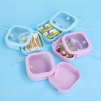 Portable cosmetic storage box, cotton swabs, jewelry, headphones, delicate pills, travel storage box 1pc белый