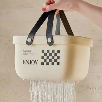 Portable Drainable Bath Basket Creamy Style Shower Basket for Dorm Bathroom Large Capacity Plastic Home Bathroom Storage Basket