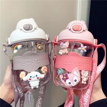 Portable Drinking Kettle Summer Travel Mug Cute Water Bottle For Girls 1.1L Large Capacity Tumbler With Straw Cartoon Kawaii Cup