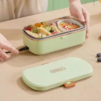 Portable Electric Lunch Box 900ML Office Thermal Lunch Box Rice Cooker Water Free Heating Bento Box Stainless Steel Food Warmer EU белый