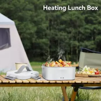 Portable Electric Lunch Box Food Warmer 304 Stainless Steel Detachable Heating Bowl for Car Home Office Large Capacity1.8L us белый