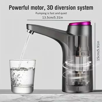 Portable electric water dispenser pump - suitable for 2-5 gallon bottles, USB rechargeable lithium battery, 4W power, easy to op белый
