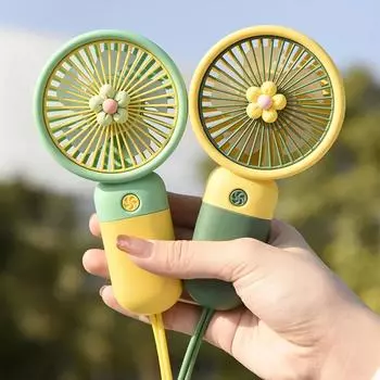 Portable Fan Cartoon Cute Fruit Flower Summer Flower Color Block Mini Handheld Small Fan Portable USB Charging Fan зелёный