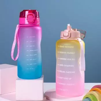 Portable Fitness Jugs Outdoor Travel Cup Sports Gym Drink Tumbler Water Bottle With Time Marker 2/3.8L Large Capacity Straw Mug Without Sticker