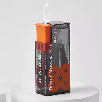 Portable Floss Dispenser Includes 10Pcs Floss Automatic Ejectable Floss Organiser Oral Care Press-on Disposable Flossing Sticks оранжевый