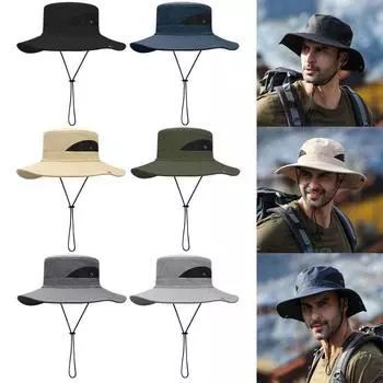 Портативная складная шляпа-ведро с ветрозащитной веревкой, мужская кепка для рыбалки на открытом воздухе с широкими полями, защита от ультрафиолета, пляжная кепка, летняя походная кепка для кемпинга