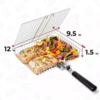 Portable Handle Barbecue Row Stainless Steel Barbecue Net Plate Grilled Fish Vegetables and Shrimp BBQ Net Outdoor Cooking Tools
