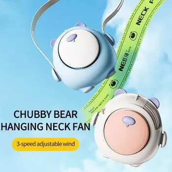 Portable Hanging Neck Fan Bear 3 Gears Adjustable Air Cooling Fan Summer Outdoor Travel Lanyard Handfree Cooler USB Fan розовый
