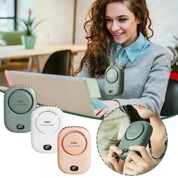 Portable Hanging Neck Fan USB Rechargeable Fan Mini Wearable Personal Fan with Screen Mute 3 Gears Adjustable Small Cooling Fans зелёный