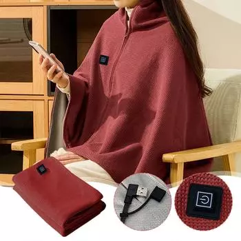 Portable Heated Shawl Women Heated Shawl Battery Powered Cordless Electric Wearable USB Heating Blanket One Size