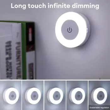 Портативный светодиодный сенсорный ночник с 3 режимами работы, магнитное основание, настенный светильник, зарядка через USB, круглый затемняющий ночник, декор для комнаты